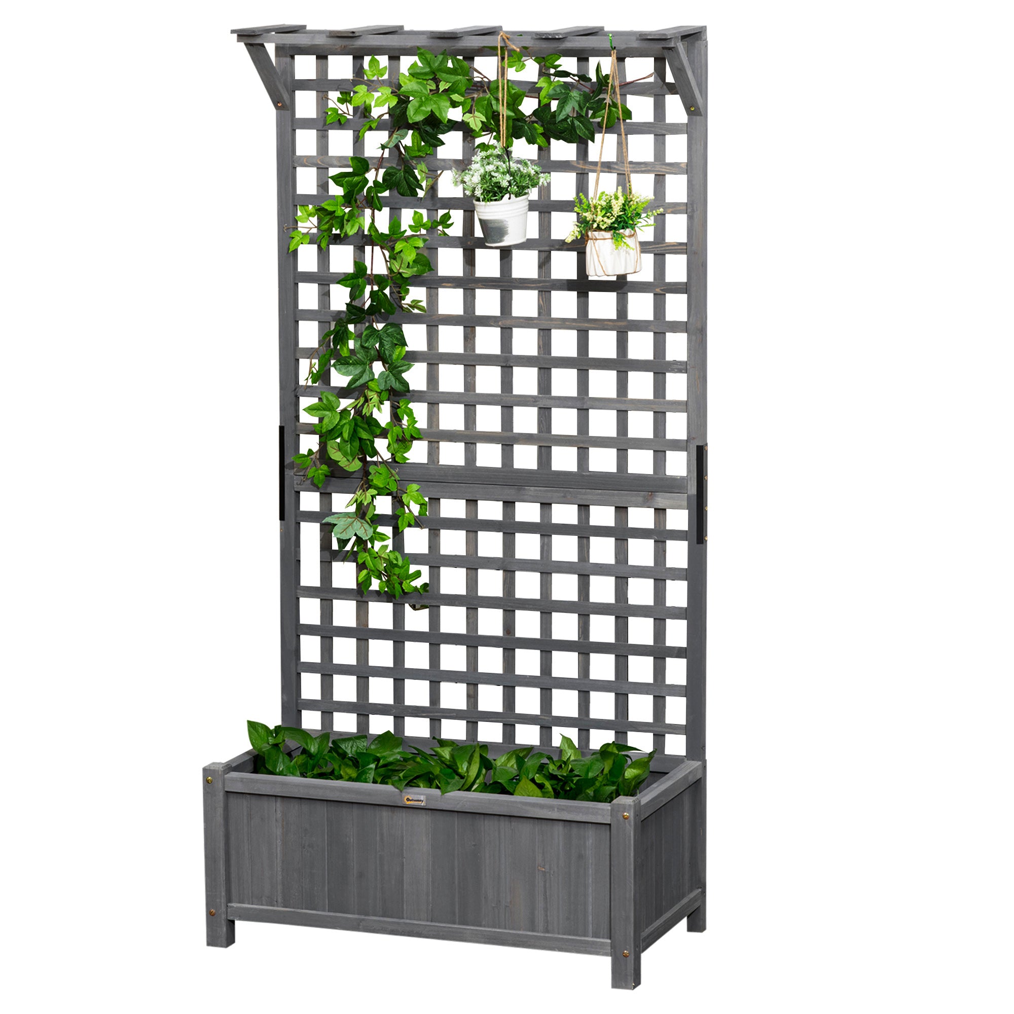 Wood Planter with Trellis for Vine Climbing, Raised Garden Bed, Privacy Screen for Backyard, Patio