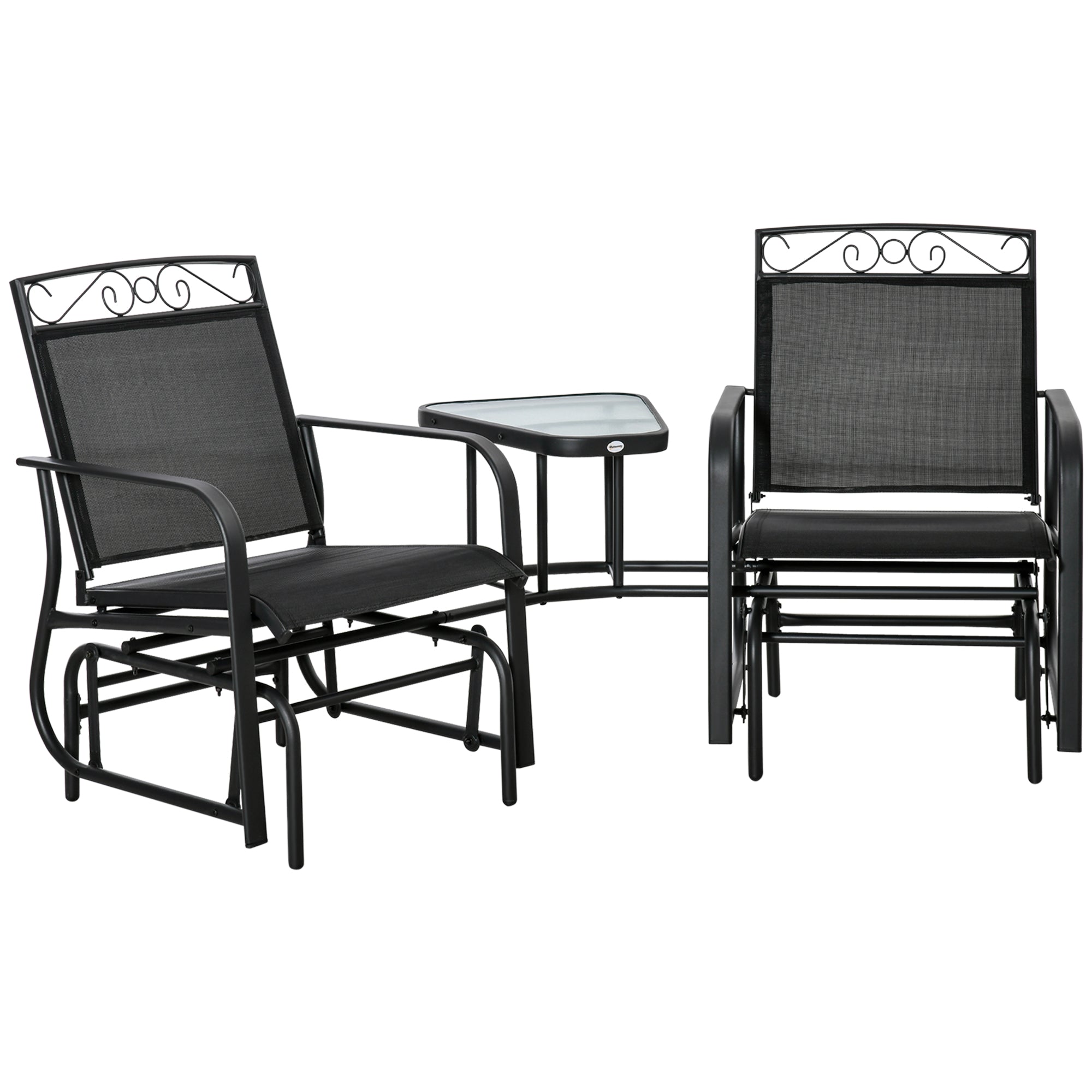 Outdoor Glider Chairs with Coffee Table, Patio 2-Seat Rocking Chair Swing with Breathable Sling for Backyard, Garden and Porch