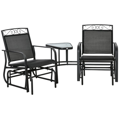 Outdoor Glider Chairs with Coffee Table, Patio 2-Seat Rocking Chair Swing with Breathable Sling for Backyard, Garden and Porch