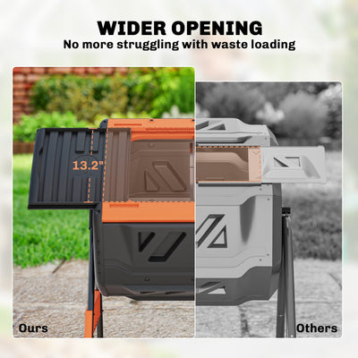 Compost Bin Outdoor, 53 Gal Dual Chamber Tumbling Composter with Adjustable Vents, BPA Free Tumbling Composter