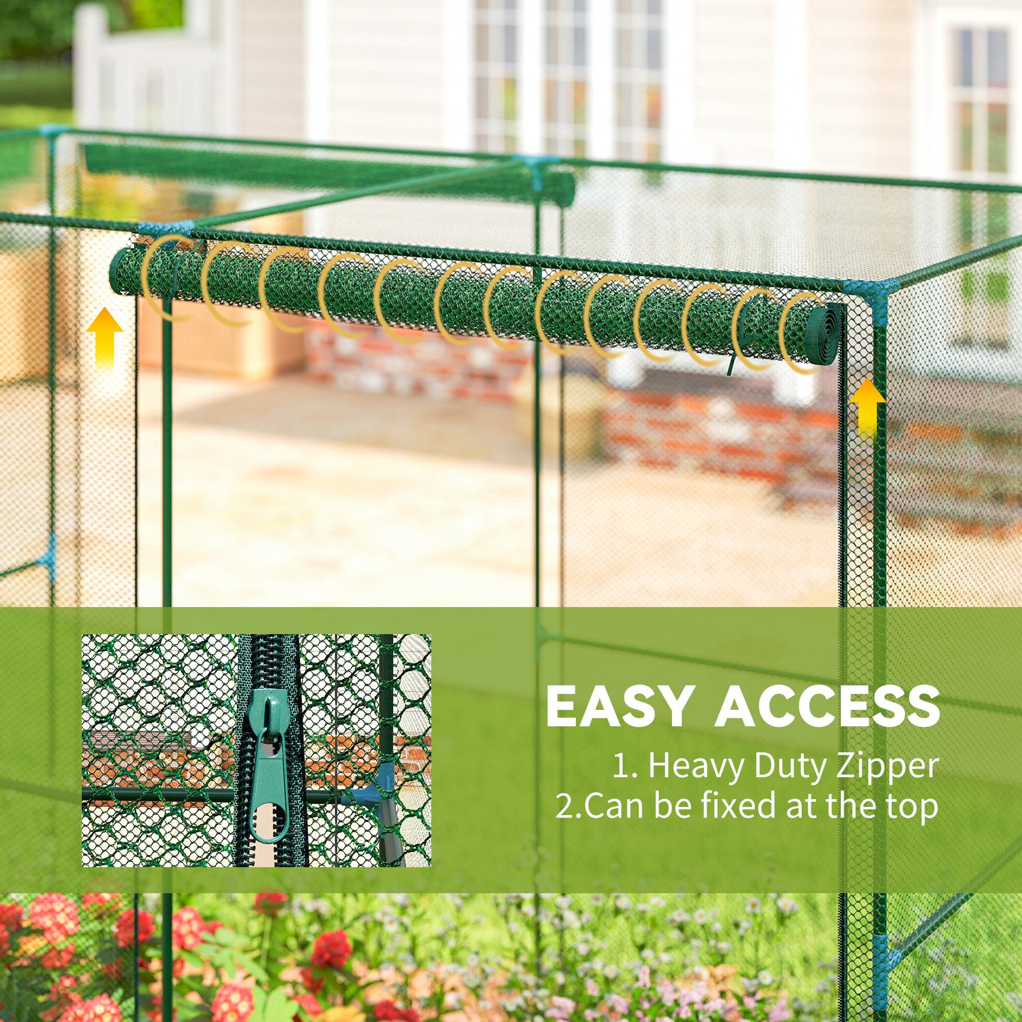 Walk-in Crop Cage, Plant Protectors from Animals with Roll Up Zippered Door, 7.9' x 3.9' x 6.1', Green