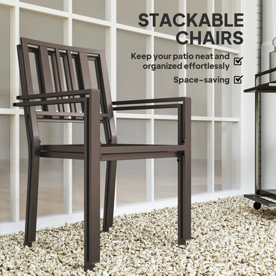 Patio Dining Chairs with Metal Slatted Design, Dark Brown