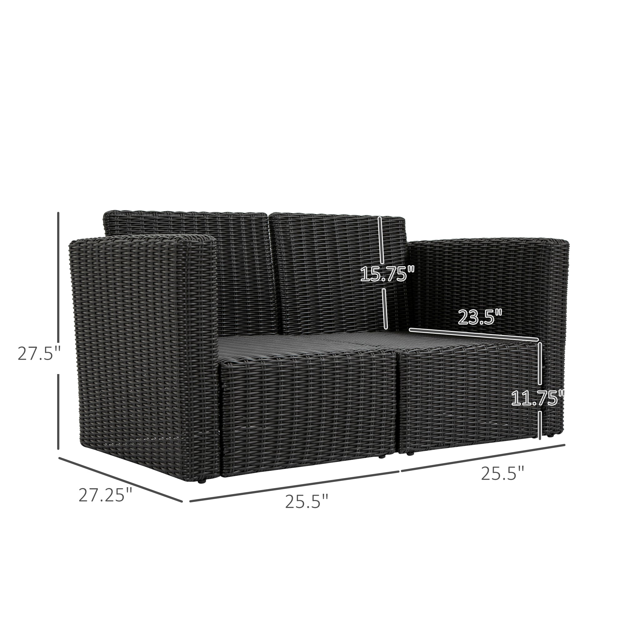 2 Piece Patio Wicker Corner Sofa Set, Outdoor PE Rattan Furniture, with Curved Armrests and Padded Cushions for Balcony, Garden, or Lawn