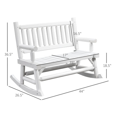 2-Person Wood Rocking Chair with Log Design, Heavy Duty Loveseat with Wide Curved Seats for Patio, Backyard, Garden