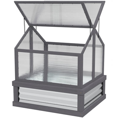 Raised Garden Flower Bed Kit with Greenhouse, Wooden Cold Frame Planter, 35.5" x 31.5" x 36"