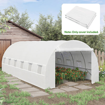 19.7' x 9.8' x 6.6' Plastic Greenhouse Cover Replacement, Heavy Duty Waterproof Tarp for Hoop House, Sheeting with 12 Windows, Door & Reinforcement Grid