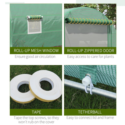 Steel Frame Walk-In Tunnel Greenhouse Garden Warm House Large Hot House Kit with Windows & Door, 19' x 10' x 7', Green