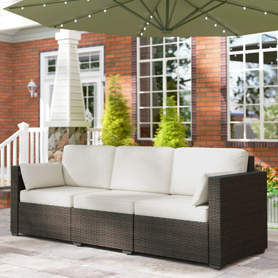 Patio Couch PE Wicker Deep Seating Outdoor Sofa with Removable Cushions, 3 Seater Rattan Sofa, Outdoor Furniture for Balcony, Deck, Garden and Poolside