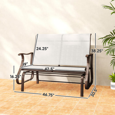 2-Person Outdoor Glider Bench, Patio Glider Loveseat Chair with Powder Coated Steel Frame, 2 Seats Porch Rocking Glider for Backyard, Lawn and Garden
