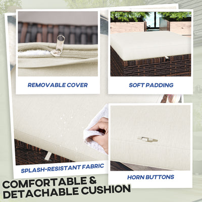 2 Piece Wicker Outdoor Ottomans with Cushions, Rattan Ottoman Footrest and Side Table for Patio, Yard, Poolside
