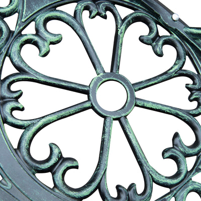 Outdoor Bench, Cast Aluminum Outdoor Furniture, Metal Bench with Floral Rose Accent & Antique Finish, Green