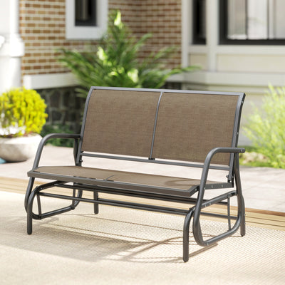 2-Person Outdoor Glider Bench, Patio Double Swing Rocking Chair Loveseat with  Steel Frame, Light Mixed Brown