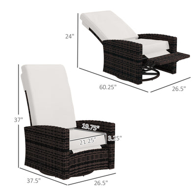 Outdoor Wicker Swivel Recliner Chair, Lifting Footrest, 360° Rotating Basic, Water-resistant Cushions, Dark