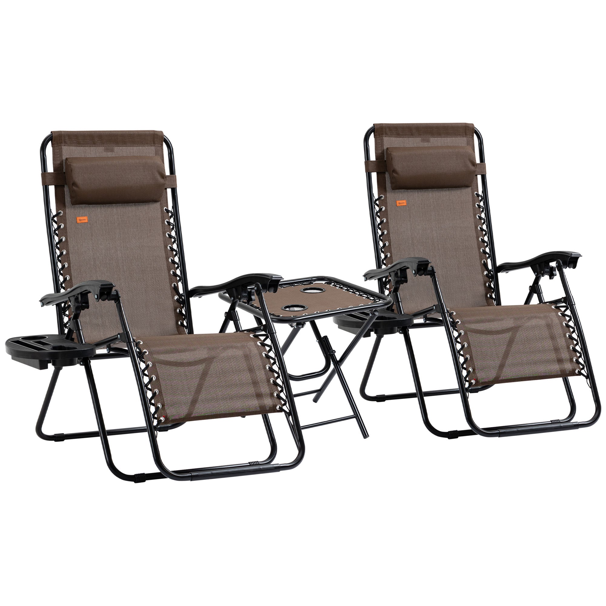 Zero Gravity Chair Set with Side Table, Folding Reclining Chair with Cupholders & Pillows, Adjustable Lounge Chairs for Pool, Backyard, Lawn, Beach