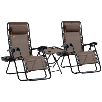 Zero Gravity Chair Set with Side Table, Folding Reclining Chair with Cupholders & Pillows, Adjustable Lounge Chairs for Pool, Backyard, Lawn, Beach