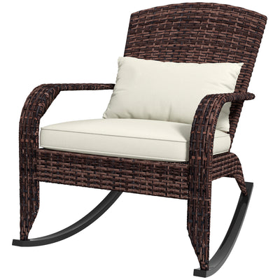 Adirondack Chair, Outdoor Wicker Rocking Chair with High Back, Seat Cushion, and Pillow for Porch, Balcony
