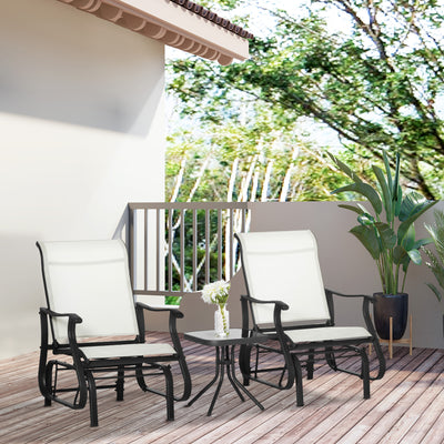3-Piece Outdoor Gliders Set Bistro Set with Steel Frame, Tempered Glass Top Table for Patio, Garden, Backyard, Lawn