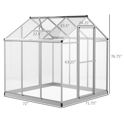 6' L x 6' W Walk-In Polycarbonate Greenhouse with Roof Vent for Ventilation & Rain Gutter for Winter