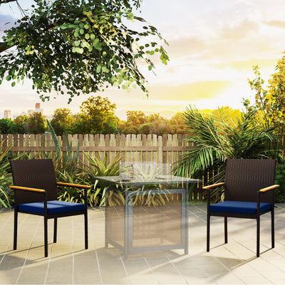 Stackable Patio Wicker Dining Chair Set of 2 with Cushions, Backrest, Armrests for Deck, Garden