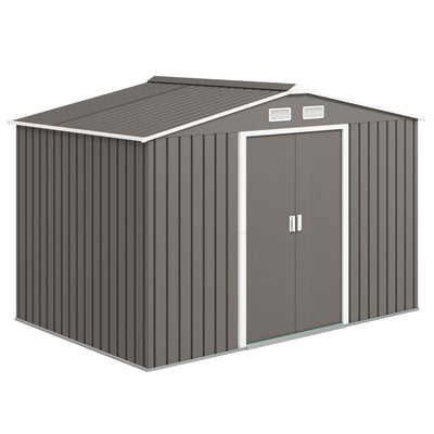 9' x 6' Outdoor Storage Shed, Garden Tool Metal Shed with Foundation Kit, Double Lockable Door, Air Vents and Sloping Roof, for Backyard, Patio, Lawn