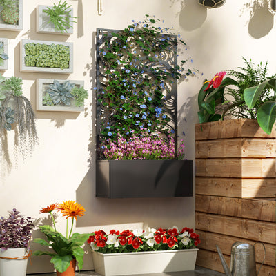 Metal Garden Bed with Trellis for Climbing Plants, Freestanding or Wall Mounted Flower Bed for Garden, Patio, Balcony