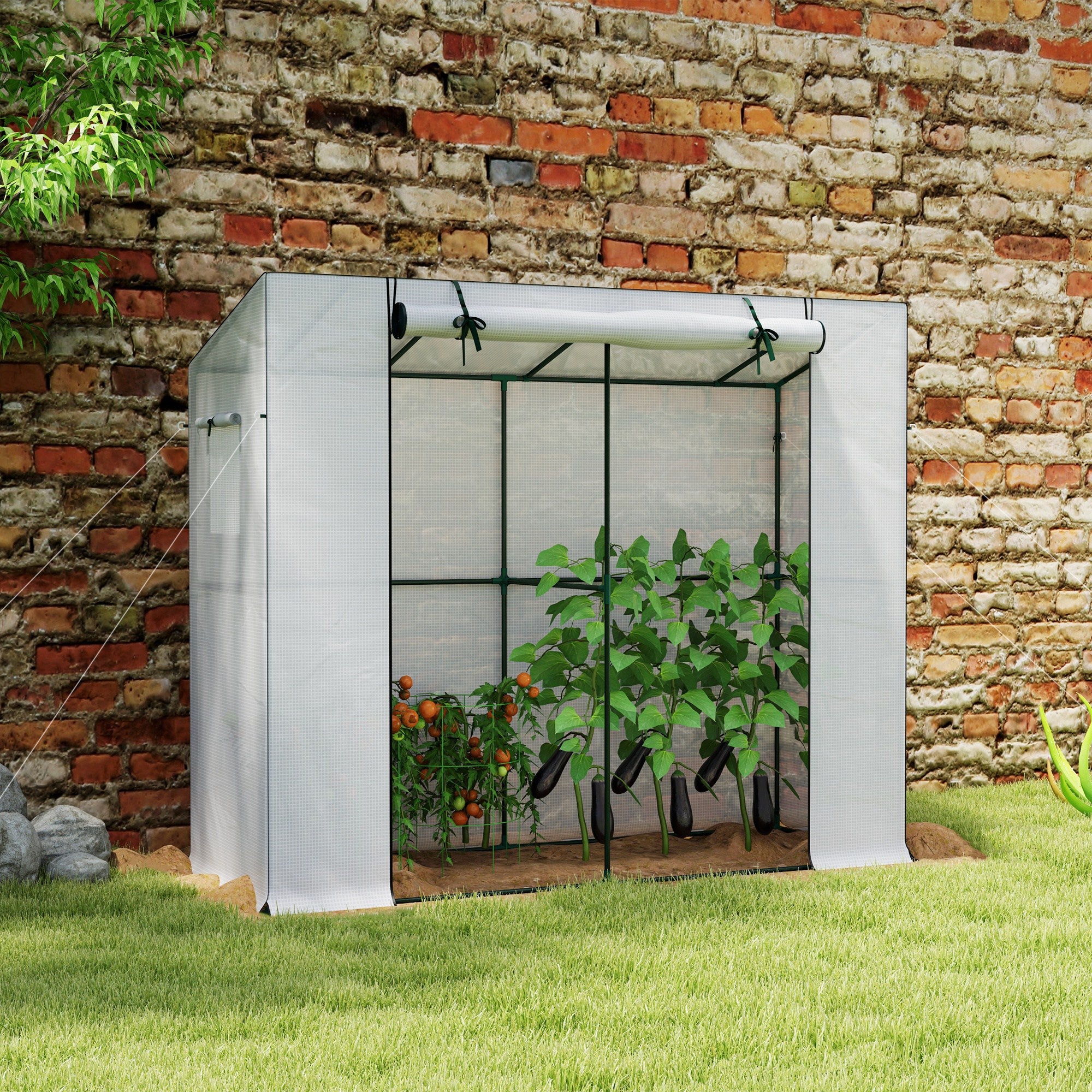 Walk-in Portable Greenhouse Small Greenhouse for Outdoors with UV-resistant PE Cover, 6.6' x 2.5' x 5.6'