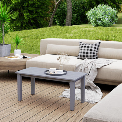 Rectangle Outdoor Coffee Table, HDPE All-Weather Outdoor Patio Table with Slatted Tabletop for Yard, Balcony