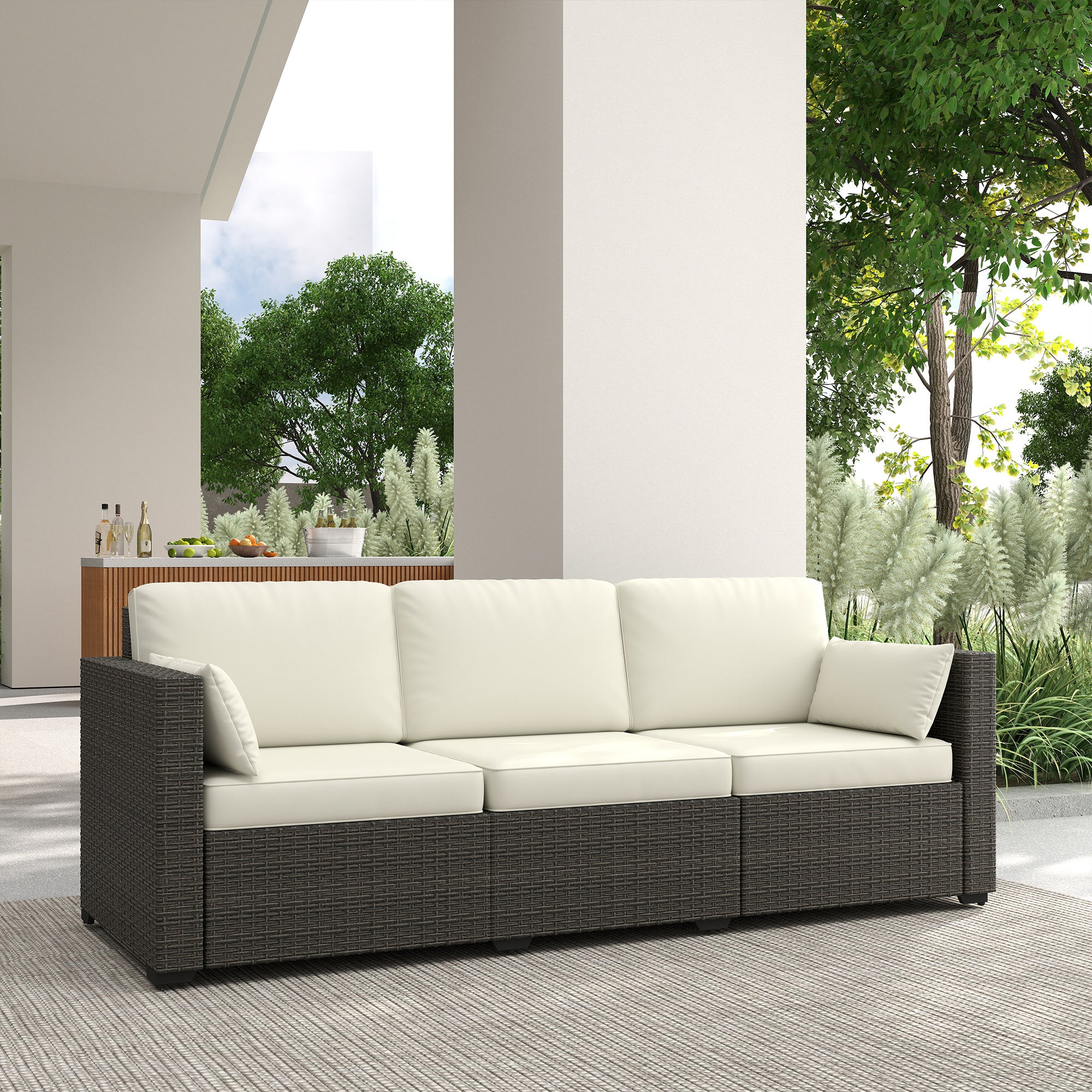 Patio Couch PE Wicker Deep Seating Outdoor Sofa with Removable Cushions, 3 Seater Rattan Sofa, Outdoor Furniture for Balcony, Deck, Garden and Poolside