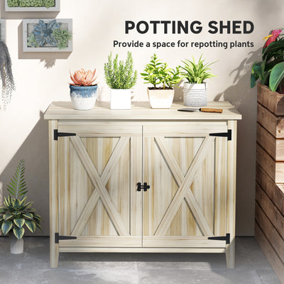Wooden Outdoor Storage Cabinet, Garden Shed Potting Shed with Shelf and Double Doors