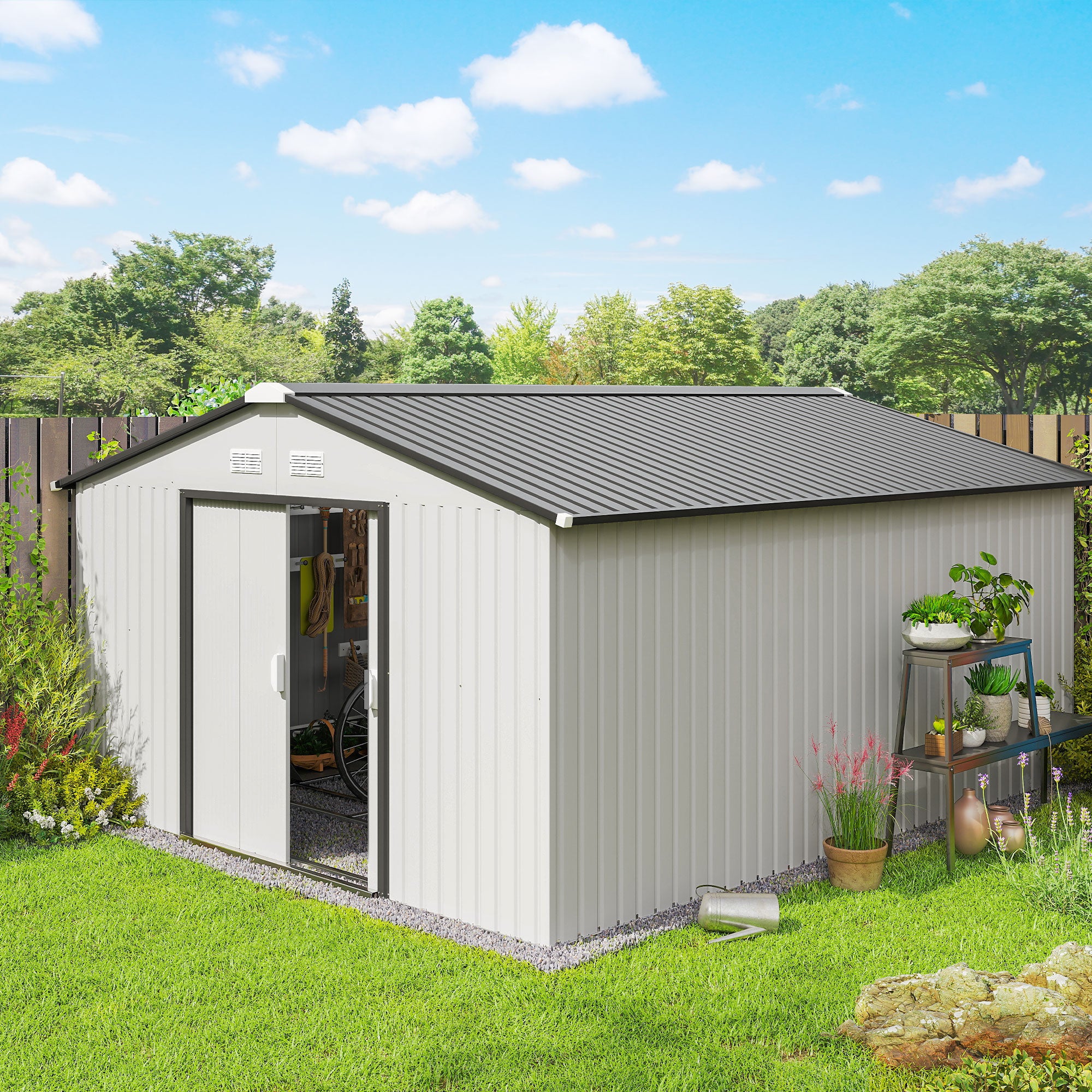 Garden Metal Shed, Storage Shed Utility Storage with Double Locking Doors for Bike, Yard Tools