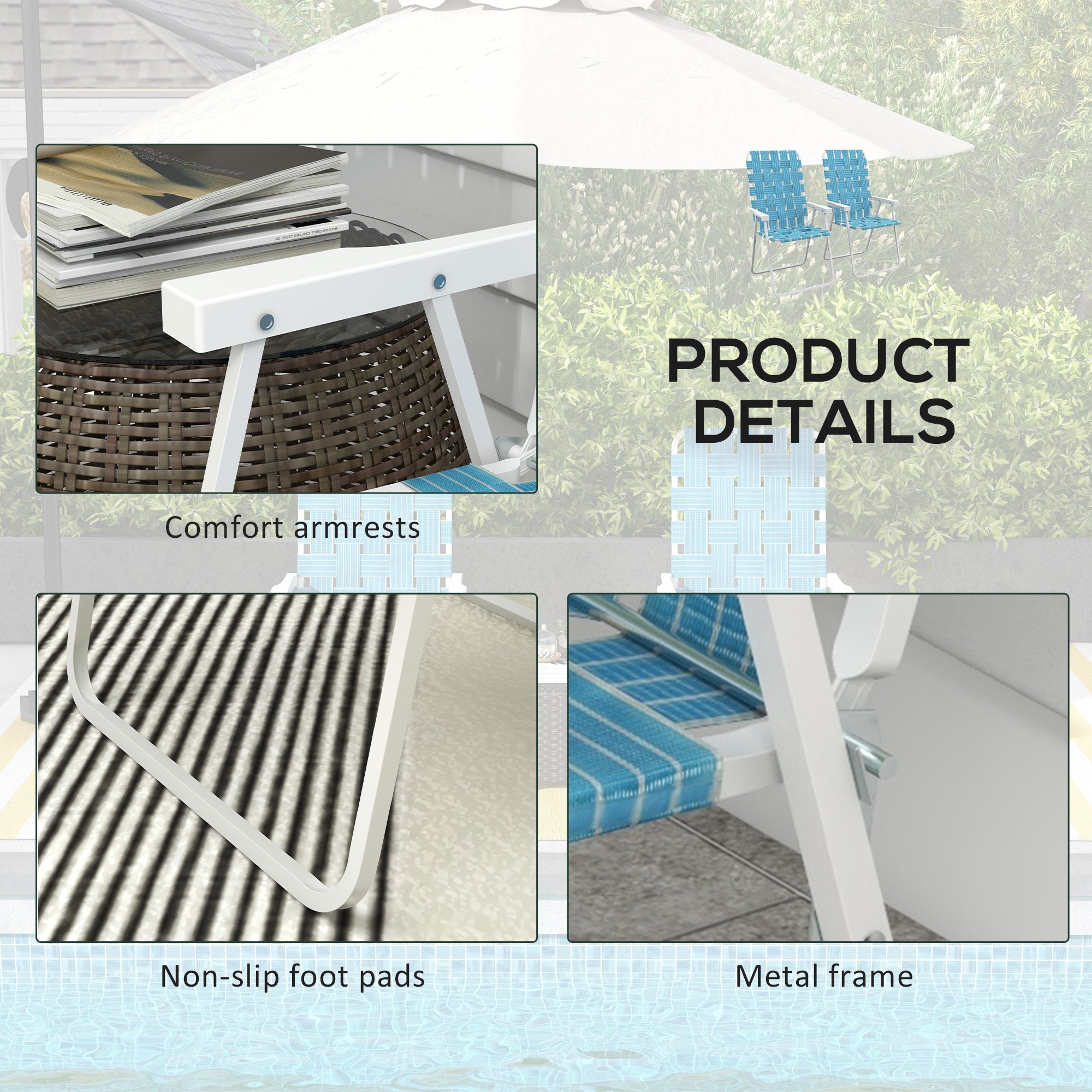 Set of 2 Patio Folding Chairs, Classic Outdoor Camping Chairs, Portable Lawn Chairs w/ Armrests