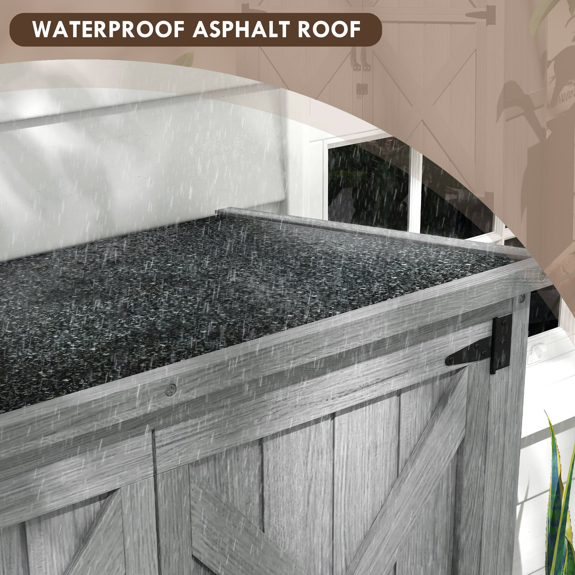Wooden Outdoor Storage Cabinet Garden Shed with Waterproof Asphalt Roof and Lockable Doors