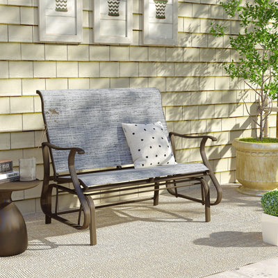 2-Person Outdoor Glider Bench, Patio Glider Loveseat Chair with Powder Coated Steel Frame, 2 Seats Porch Rocking Glider for Backyard, Lawn and Garden