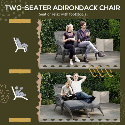 2 Person Patio Wicker Adirondack Chair, High-Back Fire Pit Chair with Cushions