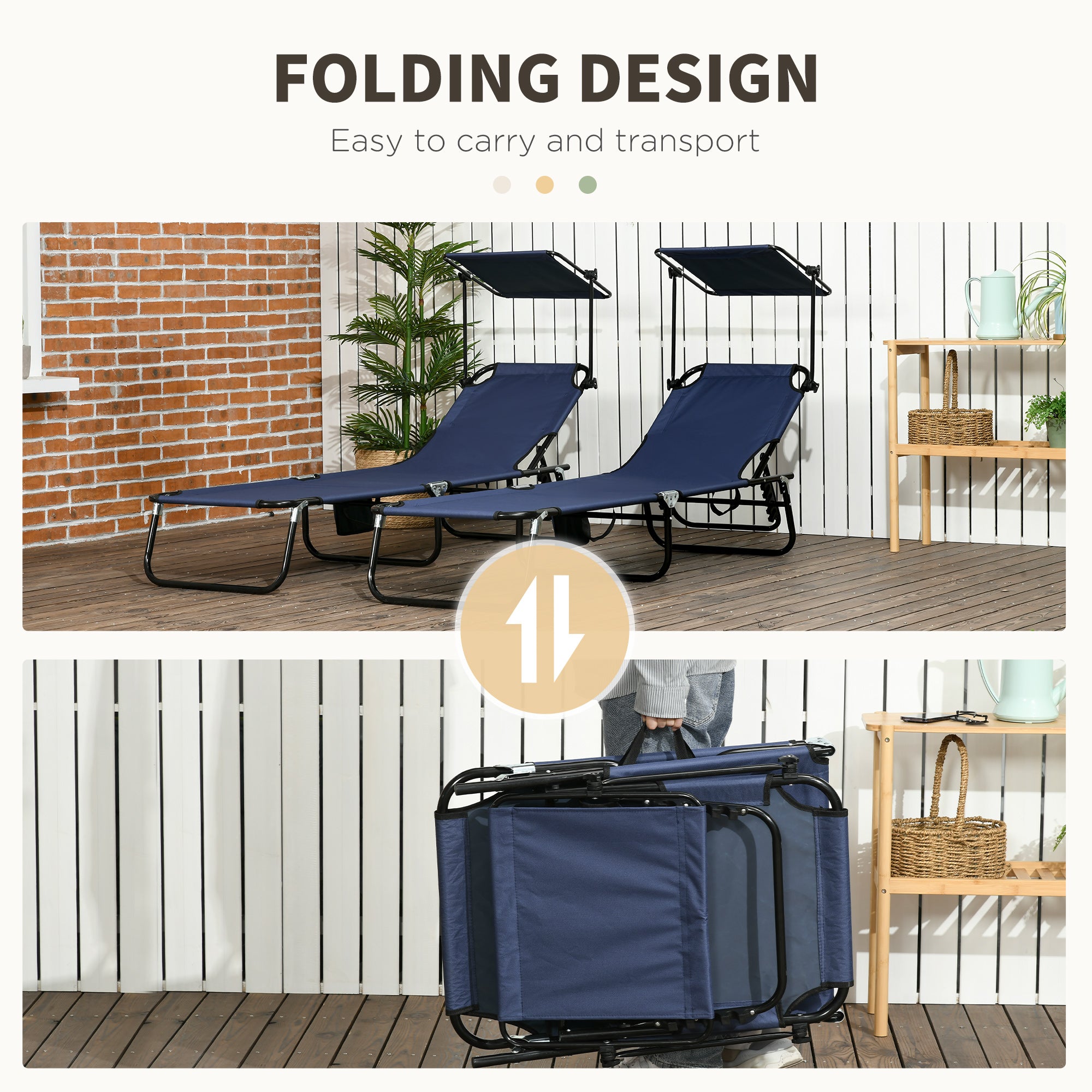 Chaise Pool Lounge Chairs Set of 2, Outdoor Sun Tanning Chairs, Reclining Back, Steel Frame and Side Pocket