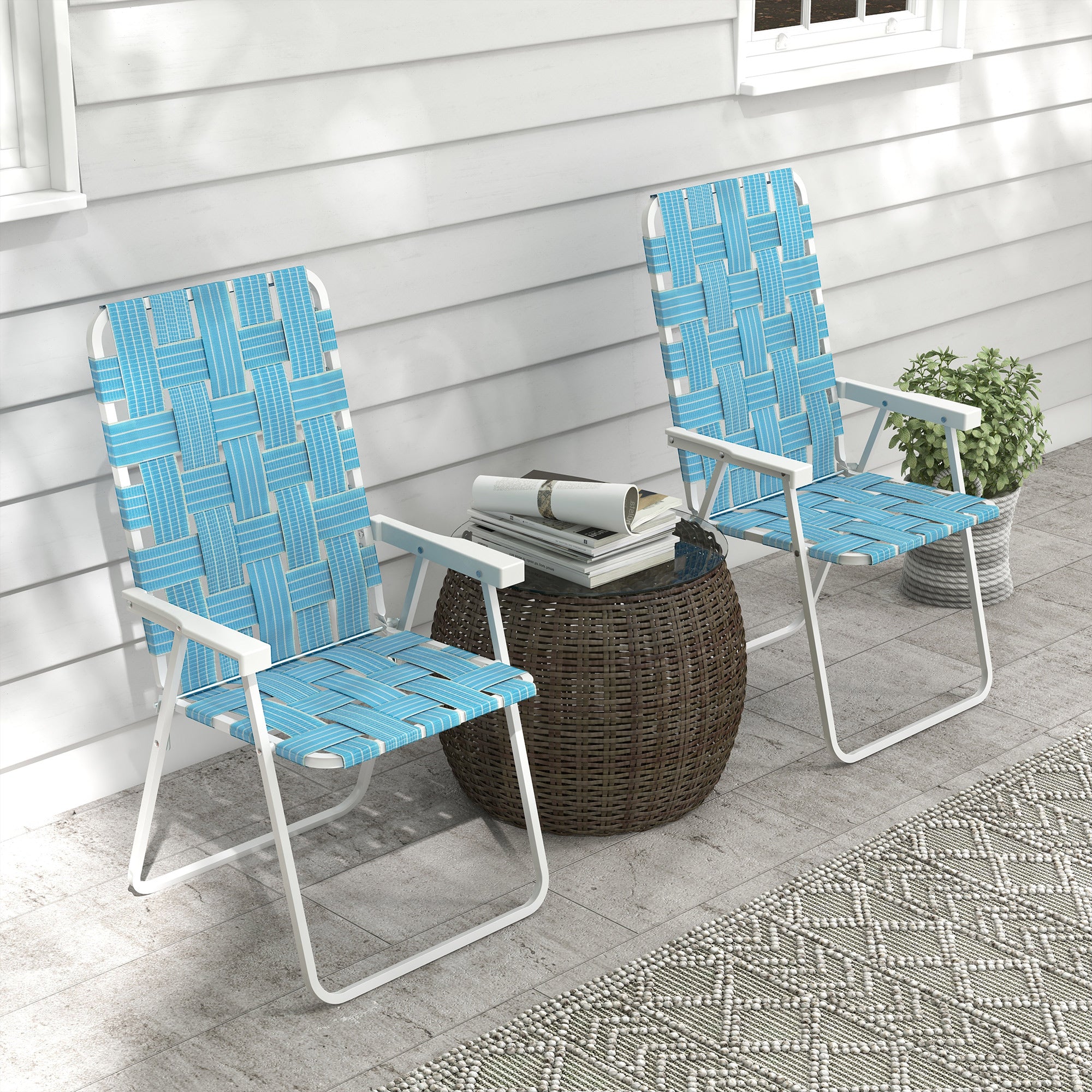 Set of 2 Patio Folding Chairs, Classic Outdoor Camping Chairs, Portable Lawn Chairs w/ Armrests