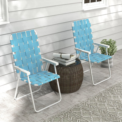 Set of 2 Patio Folding Chairs, Classic Outdoor Camping Chairs, Portable Lawn Chairs w/ Armrests