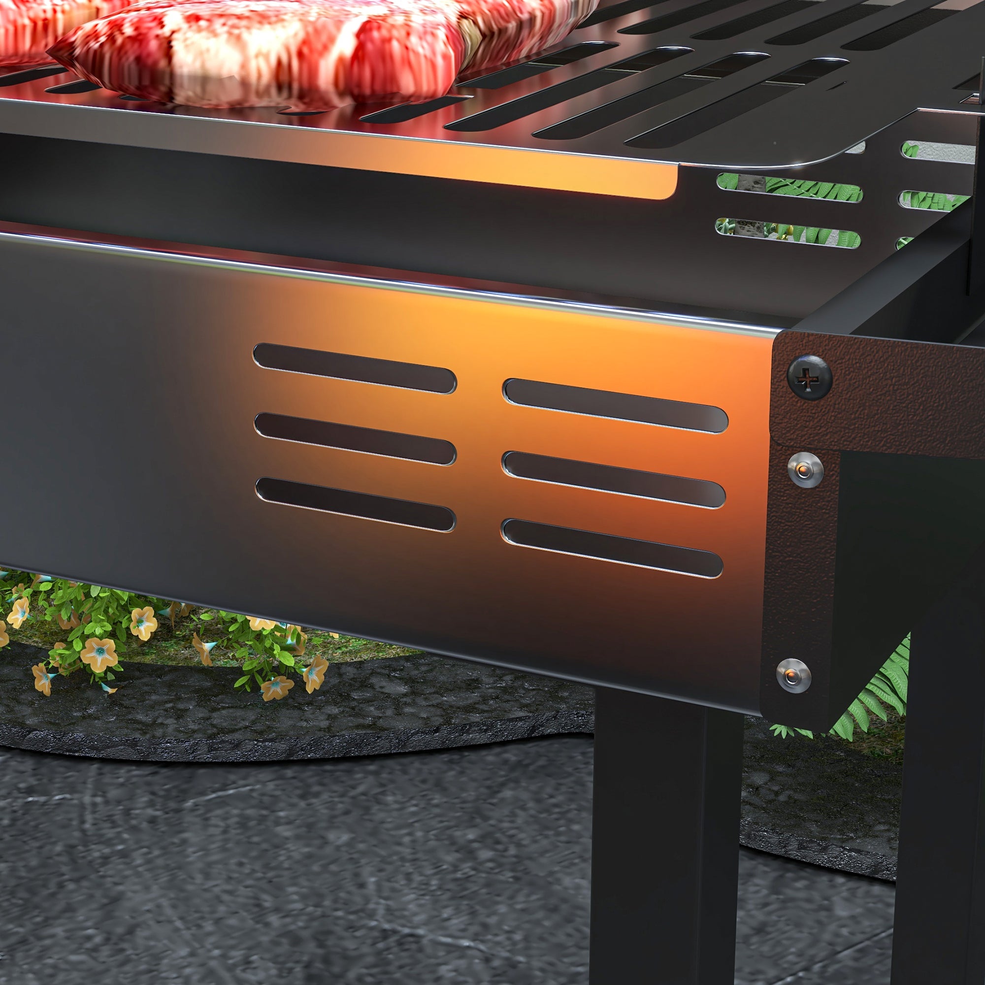 BBQ Rotisserie Grill Charcoal, Split Roaster for Chicken Turkey, 3-Level Grill Grate, Storage Shelves, Stainless Steel