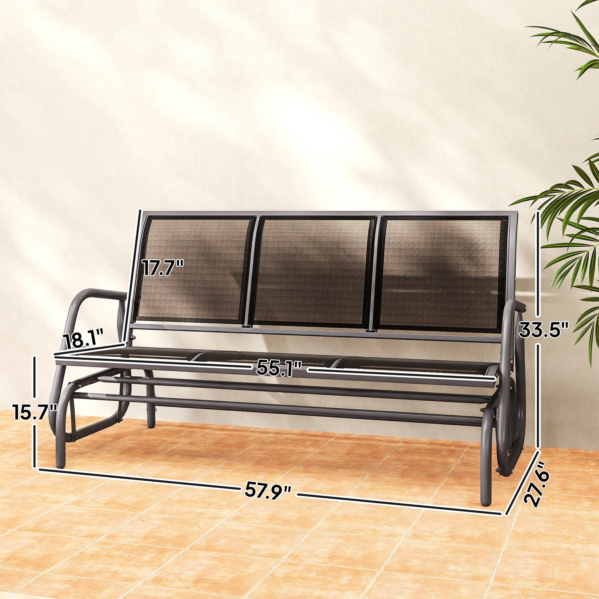 3-Person Outdoor Patio Glider Bench, Porch Glider Swing with 3 Seats, Breathable Mesh Fabric, Metal Frame