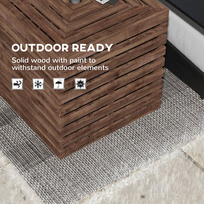 2-in-1 Outdoor Umbrella Base Storage Box, Wooden Patio Coffee Table, Brown