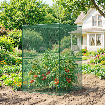 Walk-in Crop Cage, Plant Protectors from Animals with Roll Up Zippered Door, 3.9' x 3.9' x 5.9', Dark Green