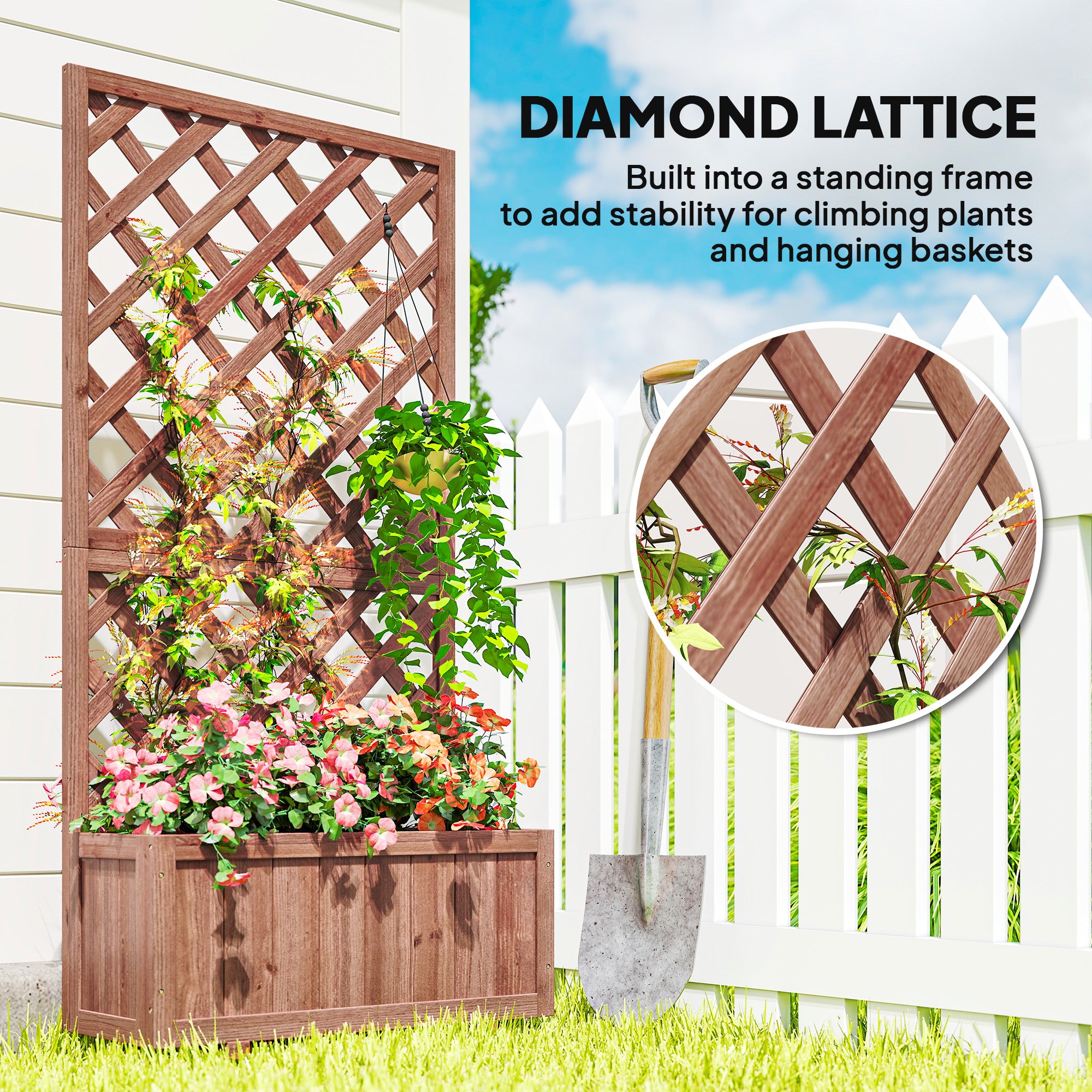 Wooden Raised Garden Bed, Raised Planter Box, Planter with Trellis for Climbing Plants Flowers