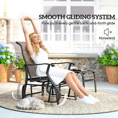 Outdoor Glider with Ottoman, Patio Glider Chair Set with High Back, Wide Seat for Porch, Garden, Backyard