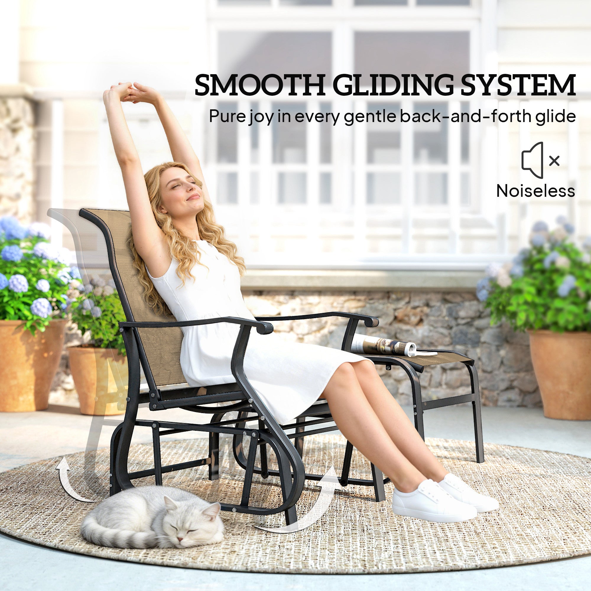 Outdoor Glider with Ottoman, Patio Glider Chair Set with High Back, Wide Seat for Porch, Garden, Backyard