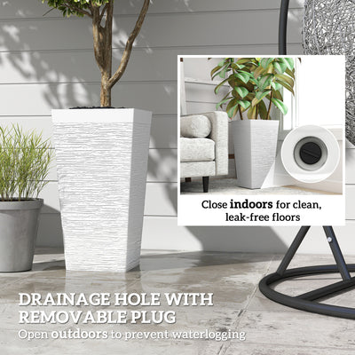 22.8 Inch Set of 3 Outdoor Planters with Stone Finish and Wheels, Stackable Tapered Planters with Drainage Hole