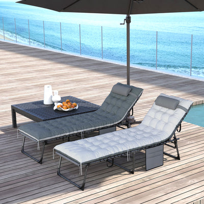 Outdoor Chaise Lounge Chair Set of 2, 5-Level Adjustable Folding Pool Lounge Chairs with Cushions