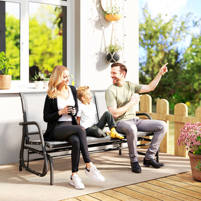 3-Person Outdoor Patio Glider Bench, Porch Glider Swing with 3 Seats, Breathable Mesh Fabric, Metal Frame