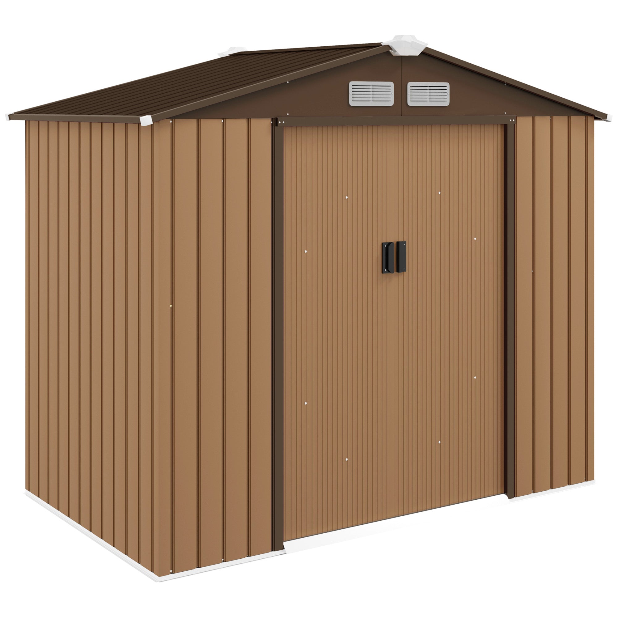 7' x 4' Outdoor Storage Shed, Garden Tool Metal Shed with Foundation Kit, Double Lockable Door, Air Vents and Sloping Roof, for Backyard, Patio, Lawn