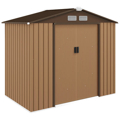 7' x 4' Outdoor Storage Shed, Garden Tool Metal Shed with Foundation Kit, Double Lockable Door, Air Vents and Sloping Roof, for Backyard, Patio, Lawn