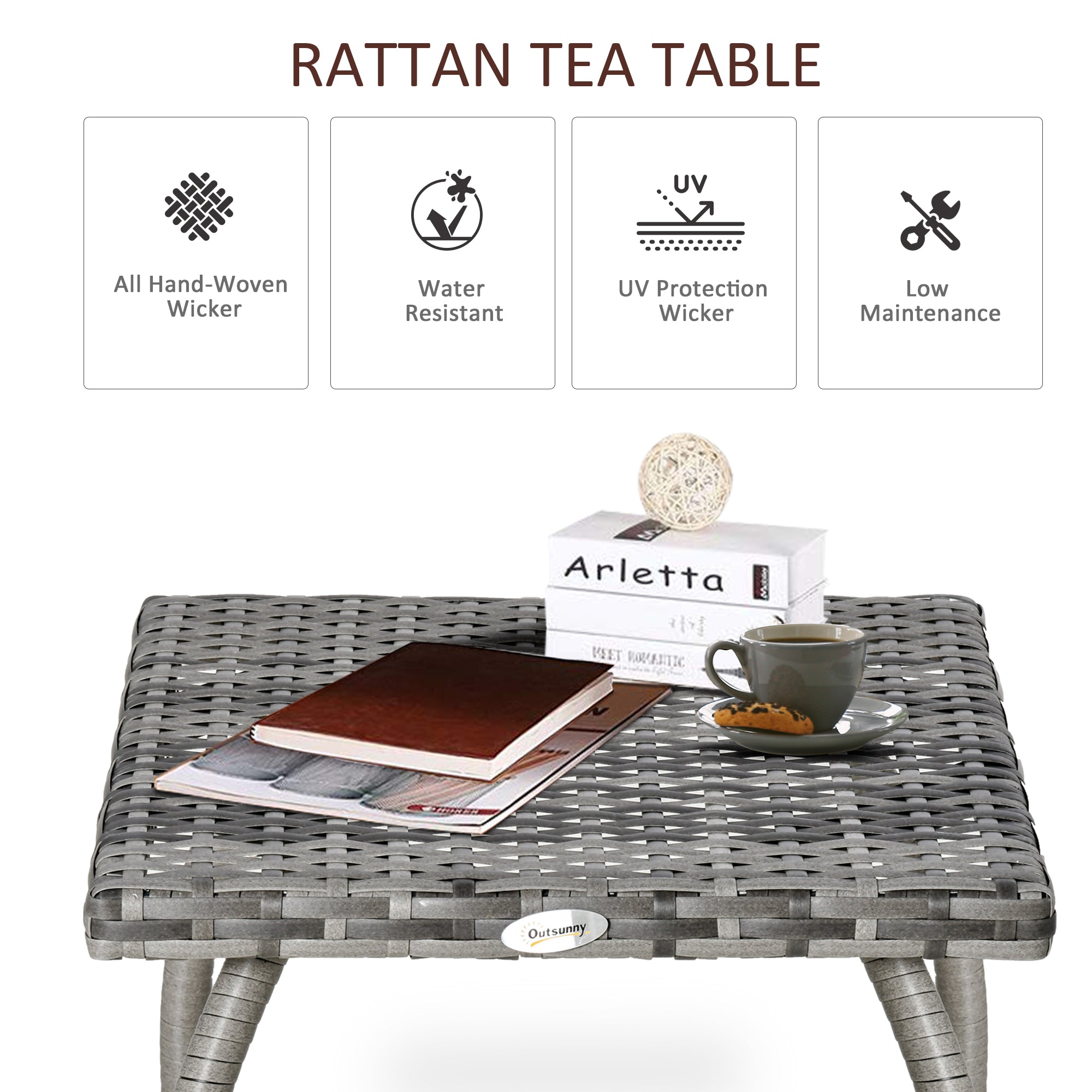 Outdoor PE Wicker Side Table, Small Square Rattan End Table, All-Weather Material Coffee Table for Garden, Balcony, Backyard